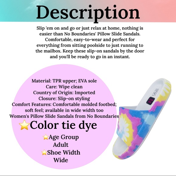 New women pillow slide sandals tie dye size7w 9 W & 10 W - Picture 9 of 9